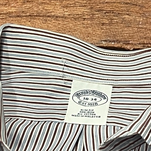 Brooks Brothers Maroon / Blue Striped Button Down Dress Suit Mens Shirt - Picture 5 of 6